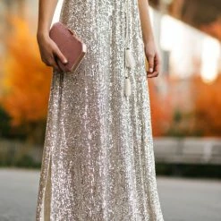 Sage Celia Silver Sequin Maxi Dress