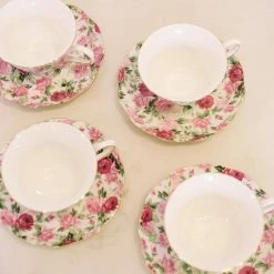Coastline Imports Summer Rose Cups And Saucers Kitchen