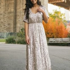 Sage Celia Silver Sequin Maxi Dress