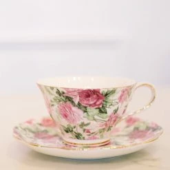 Coastline Imports Summer Rose Cups And Saucers Kitchen