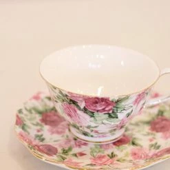 Coastline Imports Summer Rose Cups And Saucers Kitchen