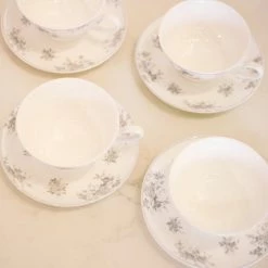 Coastline Imports Kitchen Grey Rose Tea Cups And Saucers