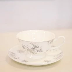 Coastline Imports Kitchen Grey Rose Tea Cups And Saucers