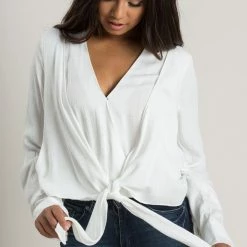 En Creme Jessica Off White Front Tie Top