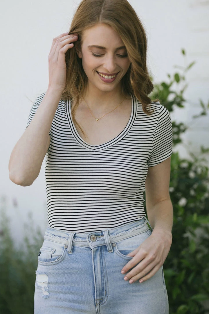 HYFVE Basics Angie Striped V-Neck T-Shirt