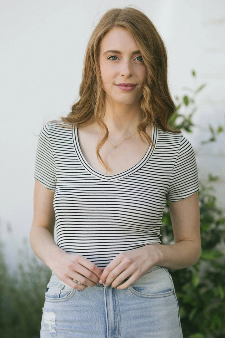 HYFVE Basics Angie Striped V-Neck T-Shirt