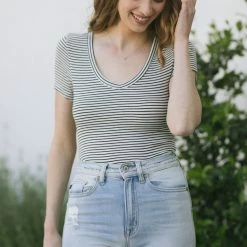 HYFVE Basics Angie Striped V-Neck T-Shirt