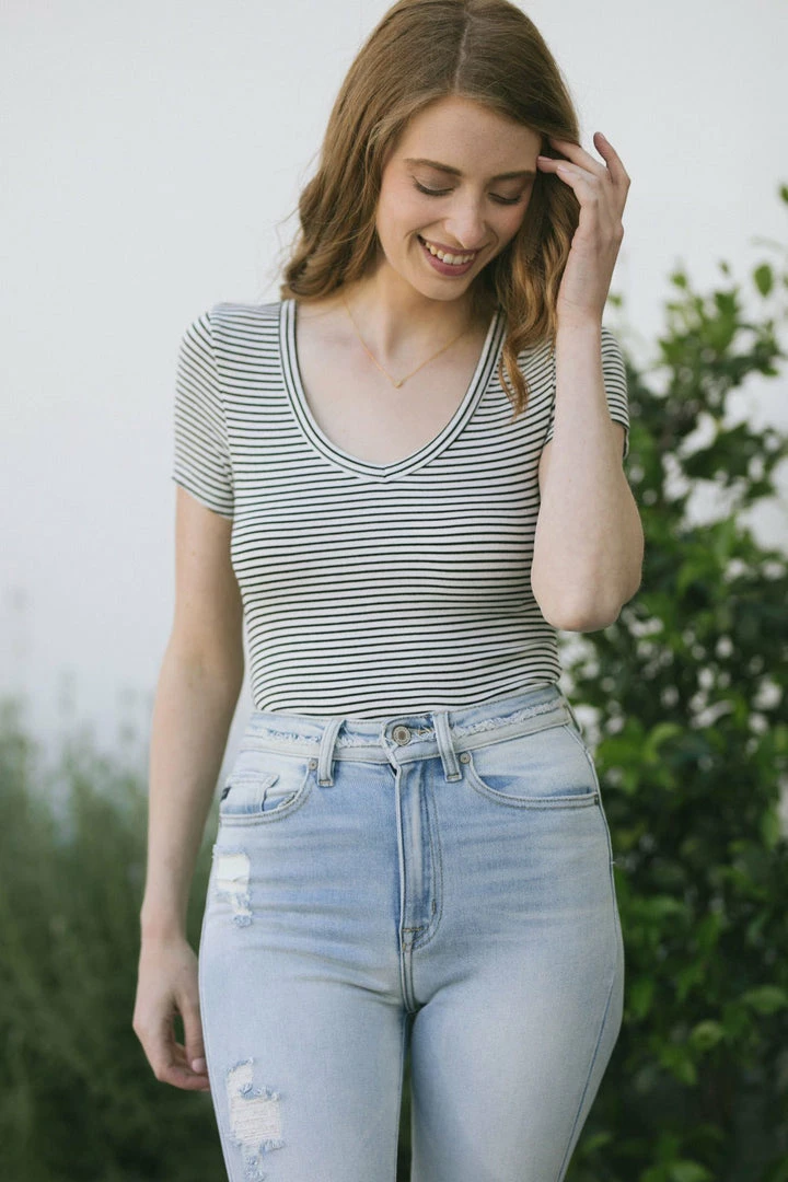 HYFVE Basics Angie Striped V-Neck T-Shirt