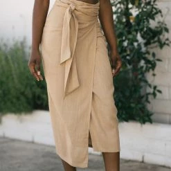 Aakaa Clothing Athena Side Tie Wrap Midi Skirt