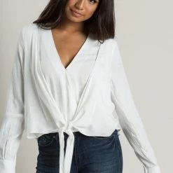 En Creme Jessica Off White Front Tie Top