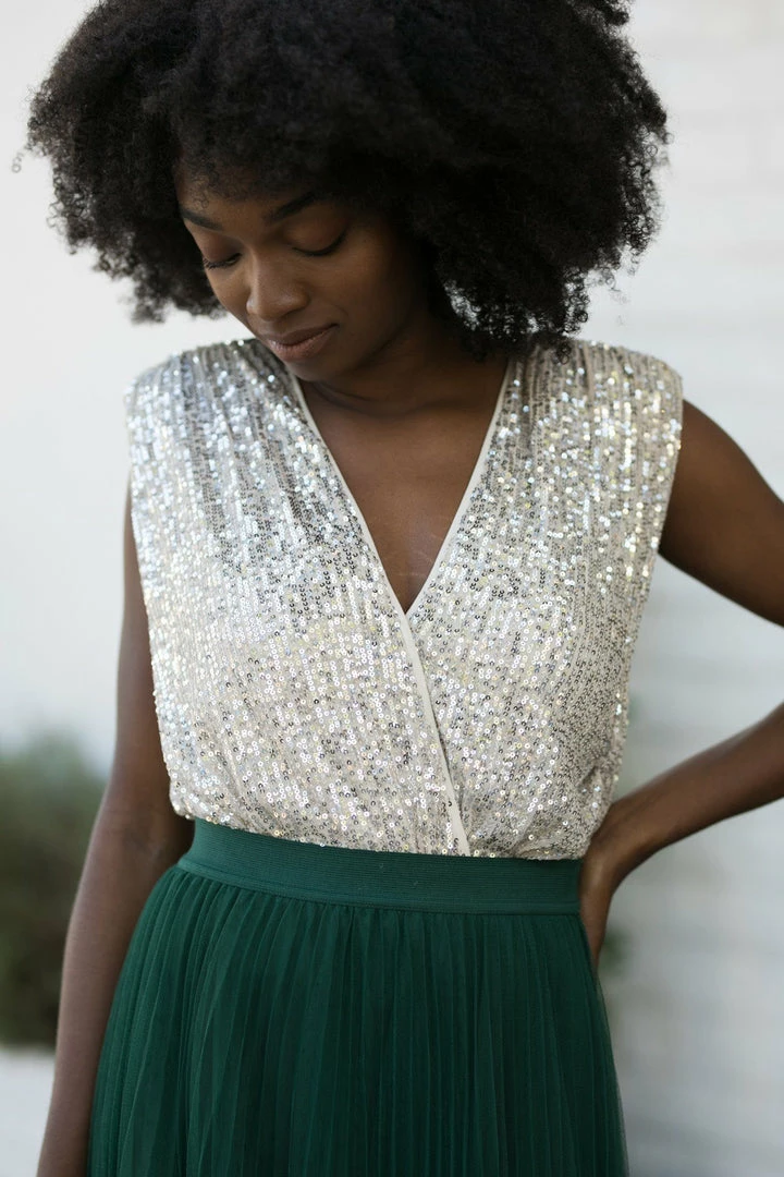 She + Sky Clothing Annie Sleeveless Sequin Bodysuit