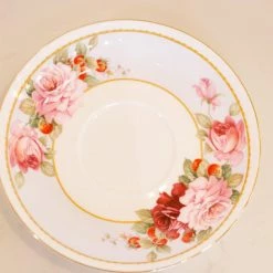 Coastline Imports Peony And Strawberry Blue Tea Cups And Saucers Kitchen