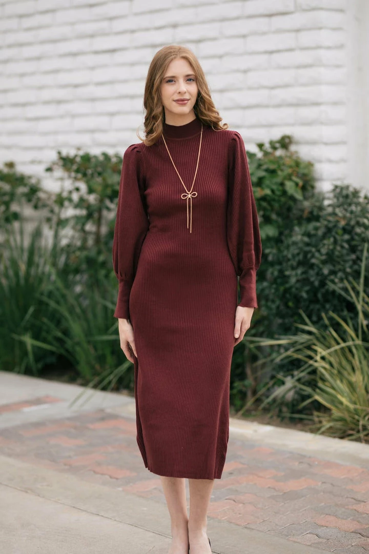 Lush Clothing Piper Mock Neck Puff Sleeve Dress