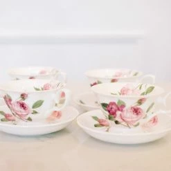Coastline Imports Kensington Pink Rose Teacup With Saucer Kitchen