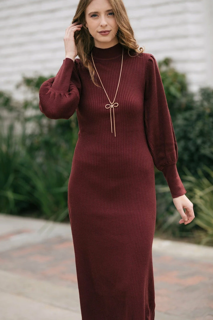 Lush Clothing Piper Mock Neck Puff Sleeve Dress