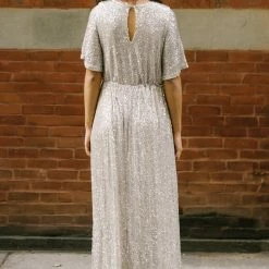 Sage Celia Silver Sequin Maxi Dress