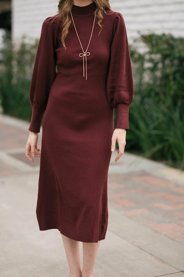 Lush Clothing Piper Mock Neck Puff Sleeve Dress