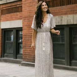 Sage Celia Silver Sequin Maxi Dress