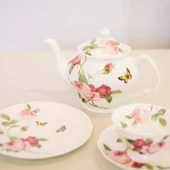 Coastline Imports Kensington Pink Rose Teacup With Saucer Kitchen