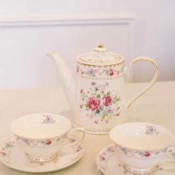 Coastline Imports Teaware & Teapots Rose Bouquet 5 Piece Tea Set