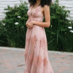 Luxxel Angeline Velvet Lace Maxi Dress
