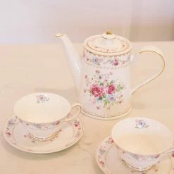 Coastline Imports Teaware & Teapots Rose Bouquet 5 Piece Tea Set