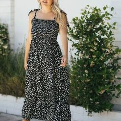 Sundayup Lacey Tie Shoulder Maxi Dress