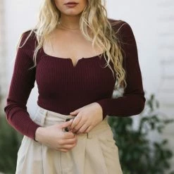 In Loom Lola Notched Knit Bodysuit Clothing