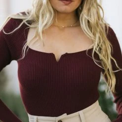 In Loom Lola Notched Knit Bodysuit Clothing