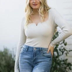 In Loom Lola Notched Knit Bodysuit Clothing