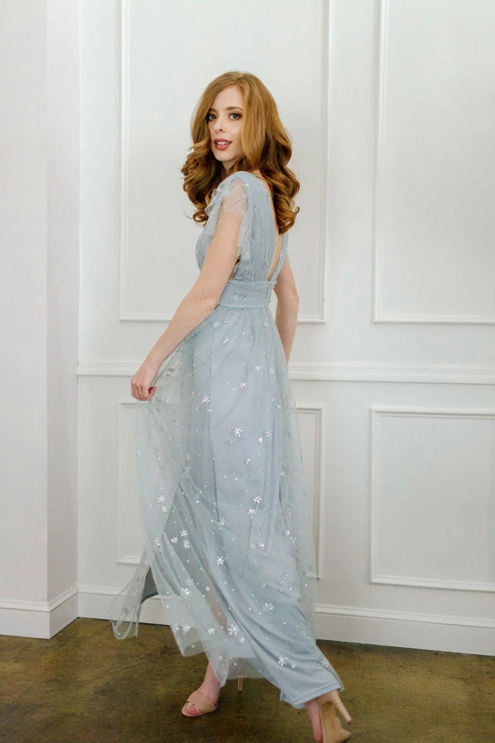 Soieblu Wendy Tulle Ruffle Sleeve Maxi Dress