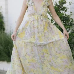 Aakaa Maternity Friendly Cassie Ruffled V-Neck Maxi Dress