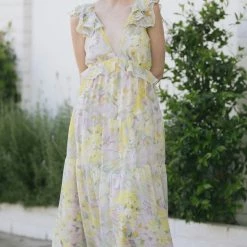 Aakaa Maternity Friendly Cassie Ruffled V-Neck Maxi Dress