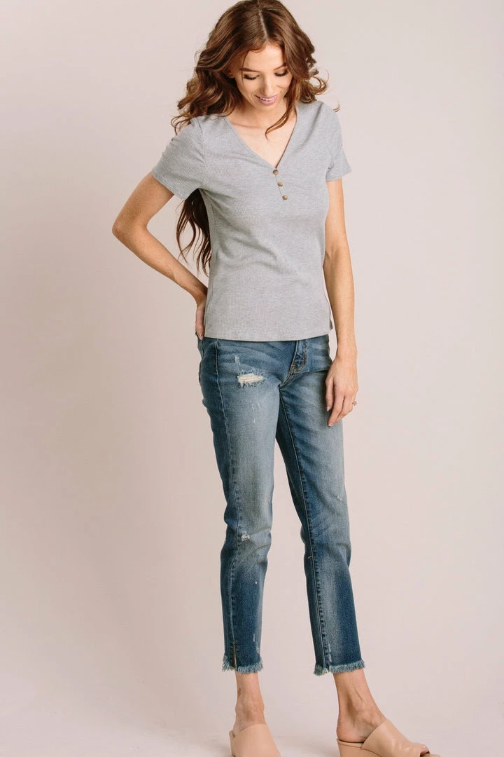 Everly Basics Janice Short Sleeve Ribbed Top