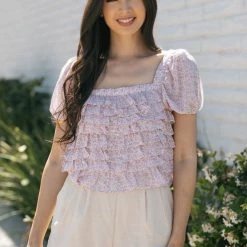 She + Sky Work Essentials Yvette Tiered Ruffle Blouse