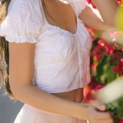 Style Melody Clothing Morgan Eyelet Buttoned Crop Top
