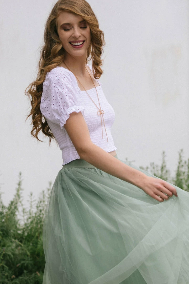 Style Melody Skylar Eyelet Smocked Crop Top Clothing