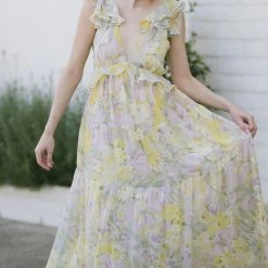 Aakaa Maternity Friendly Cassie Ruffled V-Neck Maxi Dress