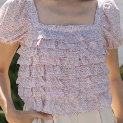 She + Sky Work Essentials Yvette Tiered Ruffle Blouse