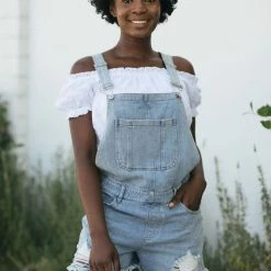 She + Sky Colleen Distressed Denim Overalls