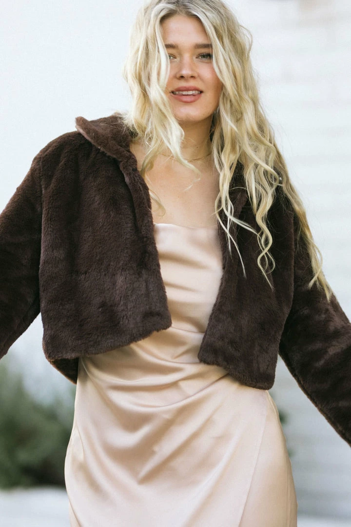 Lush Loraine Cropped Faux Fur Jacket