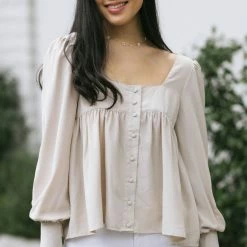 She + Sky Work Essentials Leanne Babydoll Buttoned Blouse