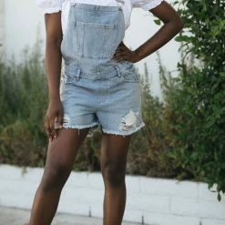 She + Sky Colleen Distressed Denim Overalls