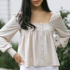 She + Sky Work Essentials Leanne Babydoll Buttoned Blouse