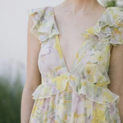 Aakaa Maternity Friendly Cassie Ruffled V-Neck Maxi Dress