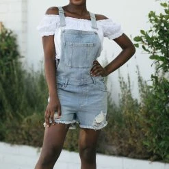 She + Sky Colleen Distressed Denim Overalls