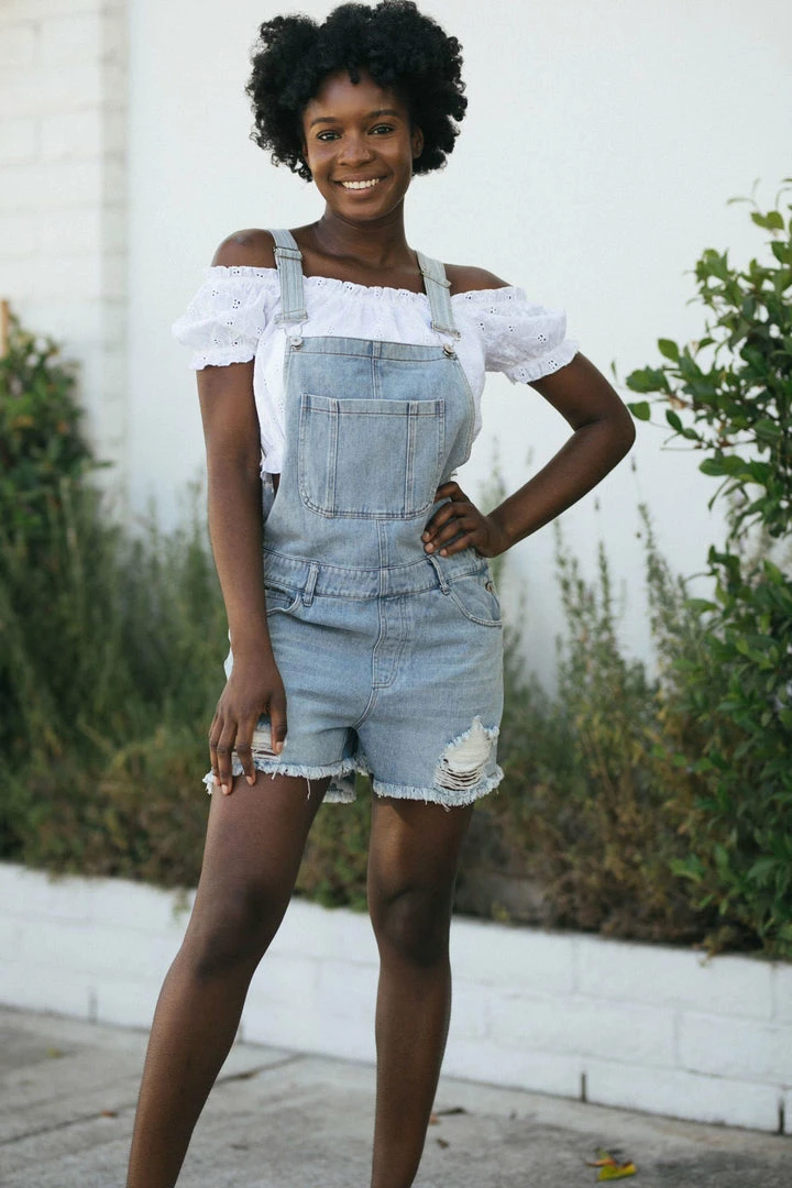 She + Sky Colleen Distressed Denim Overalls