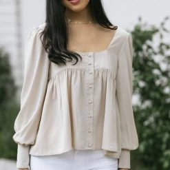 She + Sky Work Essentials Leanne Babydoll Buttoned Blouse