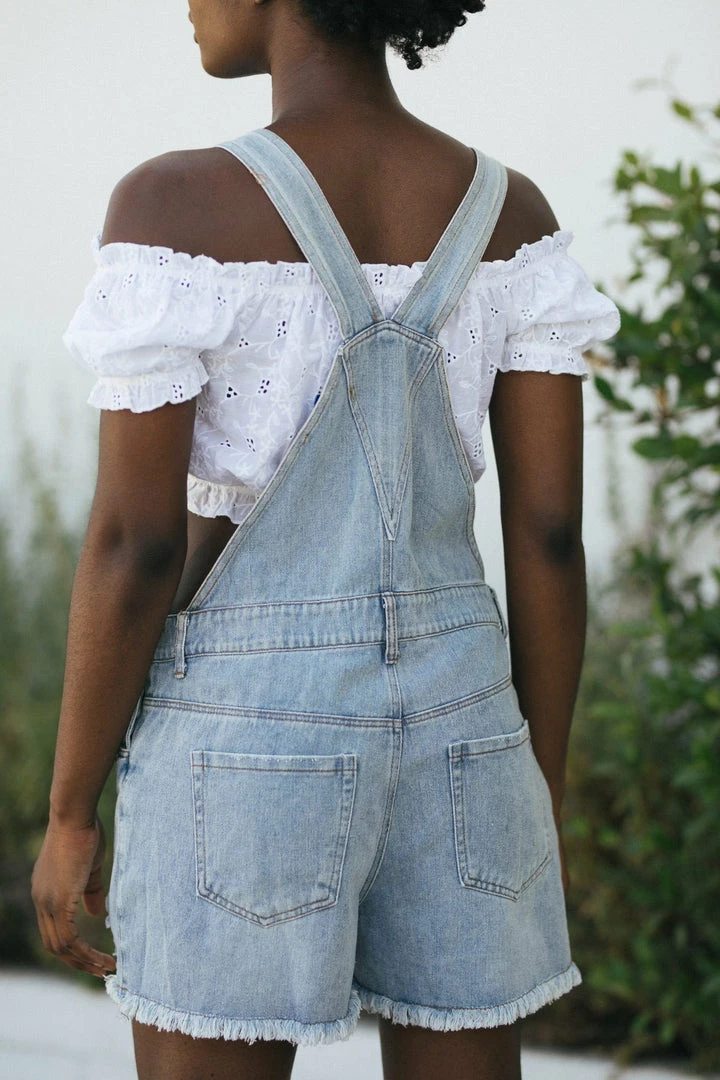She + Sky Colleen Distressed Denim Overalls