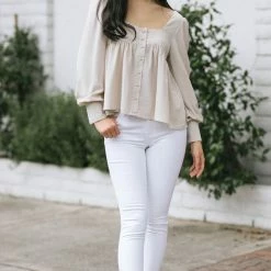 She + Sky Work Essentials Leanne Babydoll Buttoned Blouse